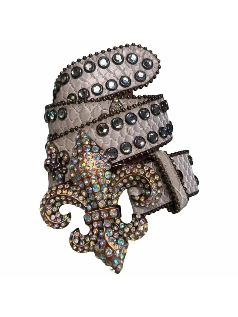 Vintage Y2K Blingy Studded Fleur-De-Lis Statement Belt Women's Medium Western